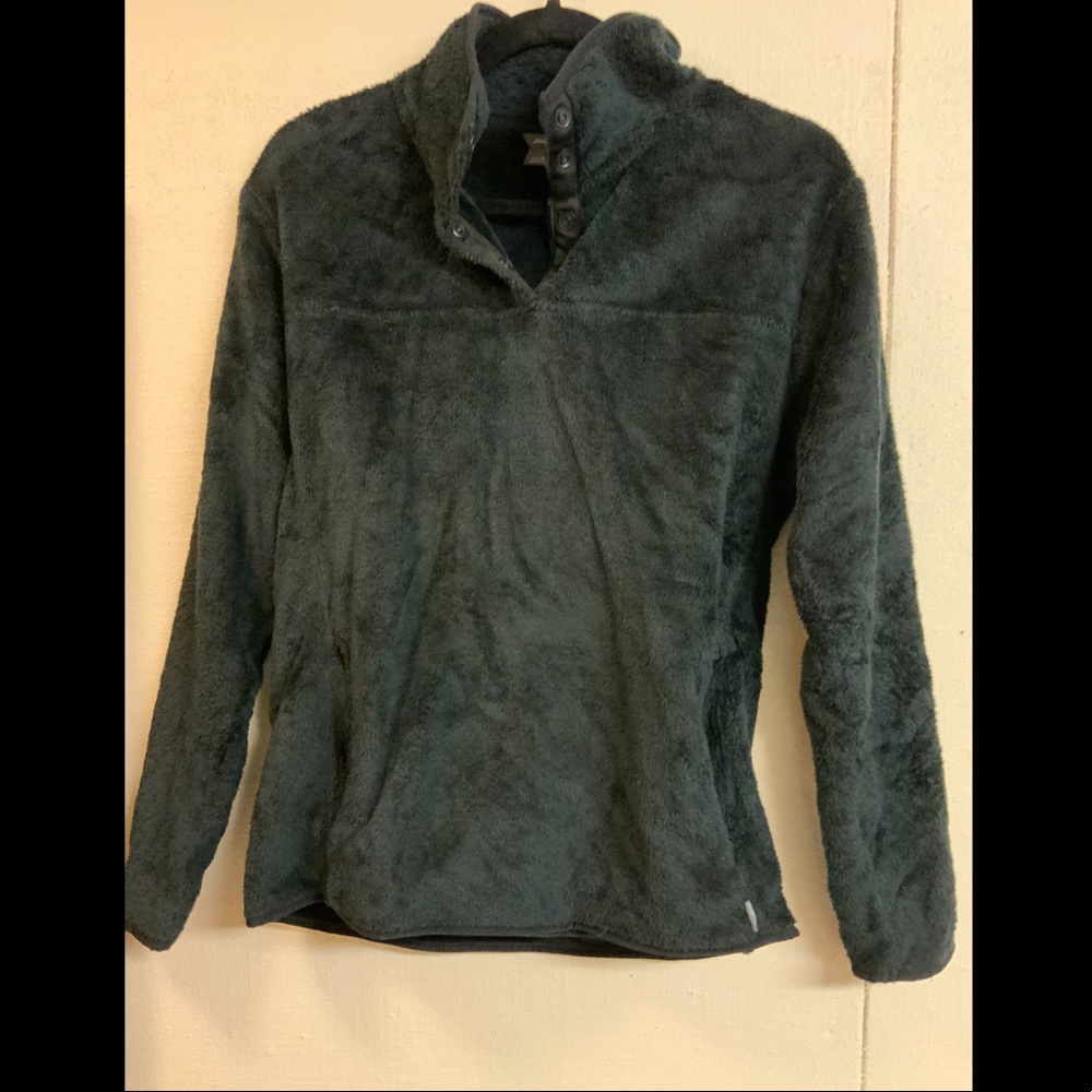 Fuzzy Black Quarter Button Sweater